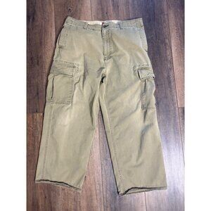 Old Navy Cargo Pants Y2K  Mens Olive VTG Wide Relaxed Skater 36”x28”  Distressed